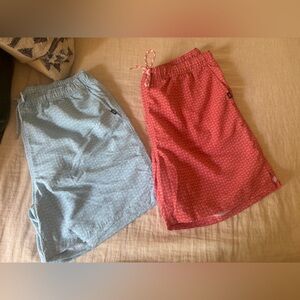 FISH HIPPIE- 2 PAIR Men’s Swim Trunks Printed Mesh Lined Shorts XL Coral/Blue